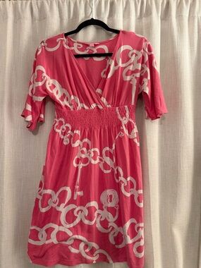 Lilly Pulitzer Anders Pink Chain-Print Silk Midi Dress